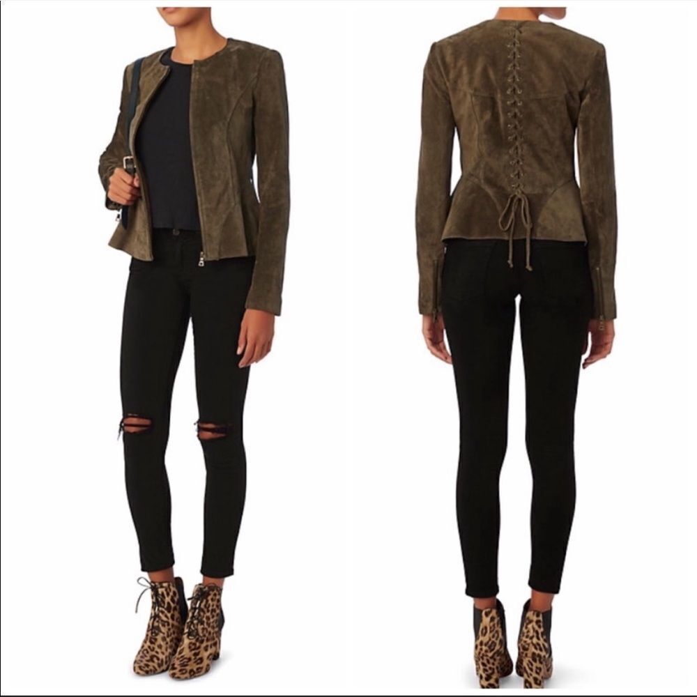 Intermix Sofie Moss Suede Corset Back Peplum Jacket